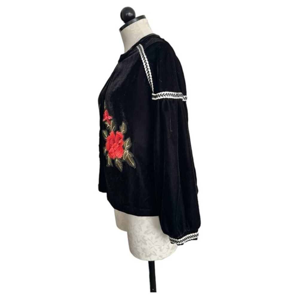Elodie Velvet Roses Embroidered Jacket Open Front Peasant 3/4 Sleeves Size S - Picture 5 of 15